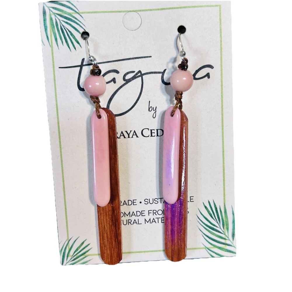 Tagua Nut Earrings Pink Unique 100% Natural Ecuador